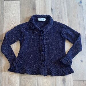 Glendalough wooden mills Dark Purple Knit Cardigan sweater medium ruffle
